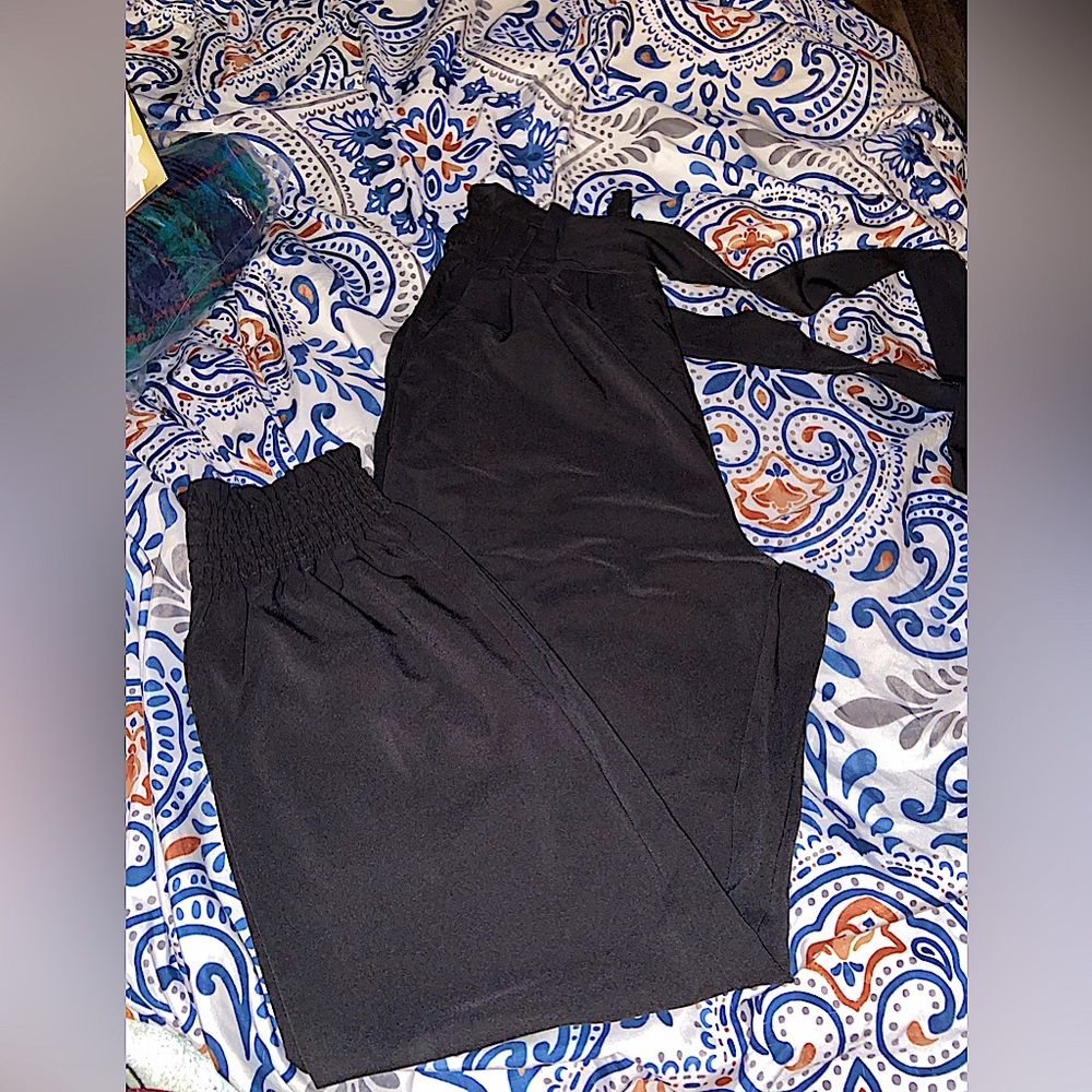 NWT Grace Karin black stretchy trousers with tie in front